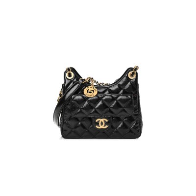 CHANEL SHINY CRUMPLED CALFSKIN QUILTED SMALL WAVY CC HOBO AS4323 (18*17*6cm)